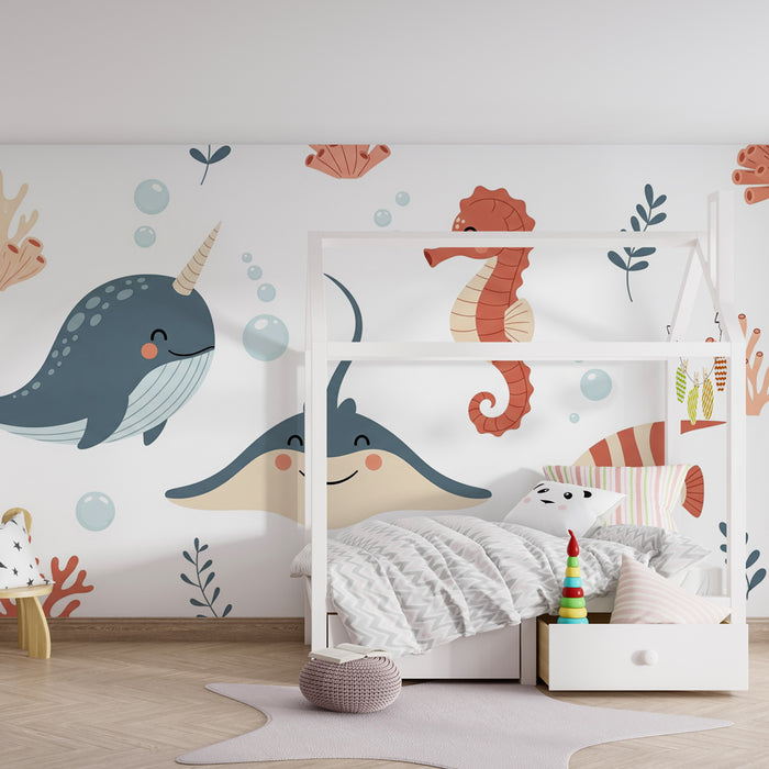 Kinderkamer behang | Maritieme avonturen met kleurrijke dieren