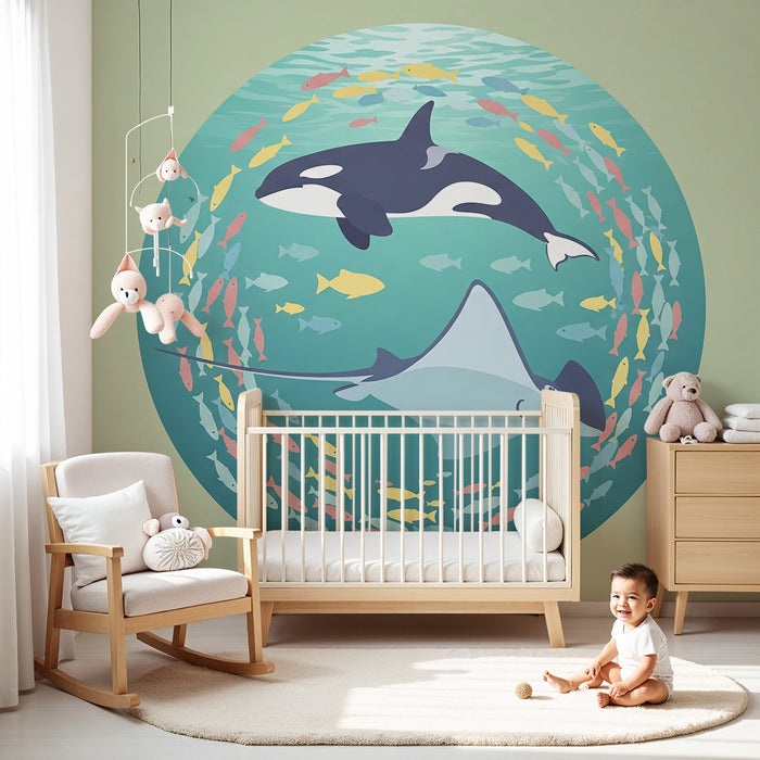 Carta da parati bambini | Avventure marine con orche e mante delle razze