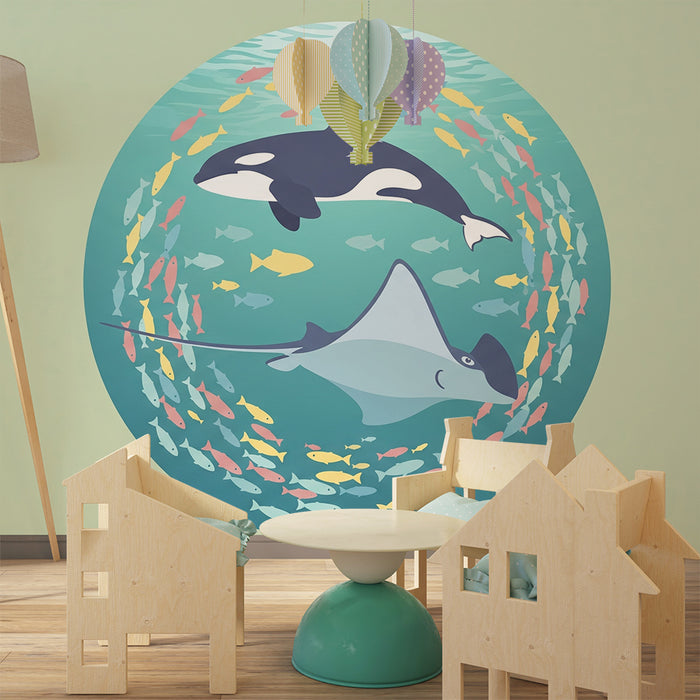 Carta da parati bambini | Avventure marine con orche e mante delle razze