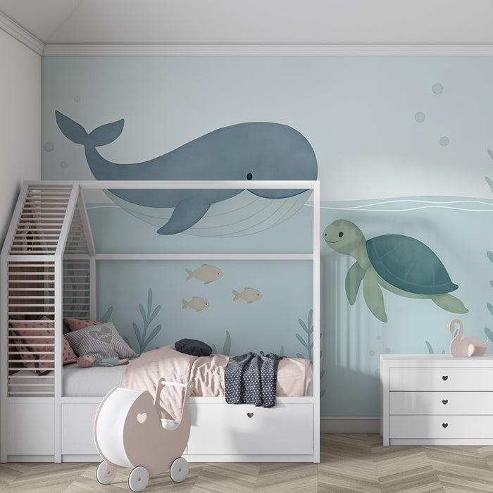Kinderkamer behang | Maritieme avonturen met walvis en schildpad