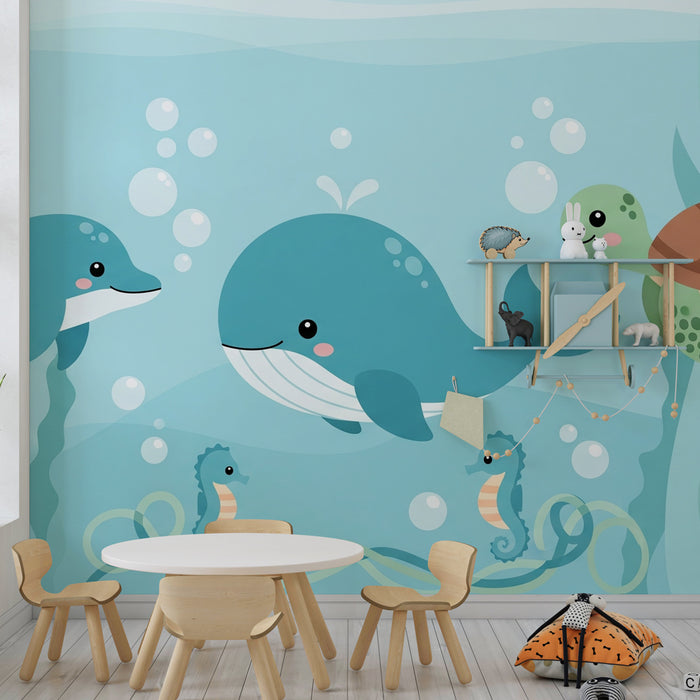 Papel de parede criança | Subaquatic adventures with cute marine animals
