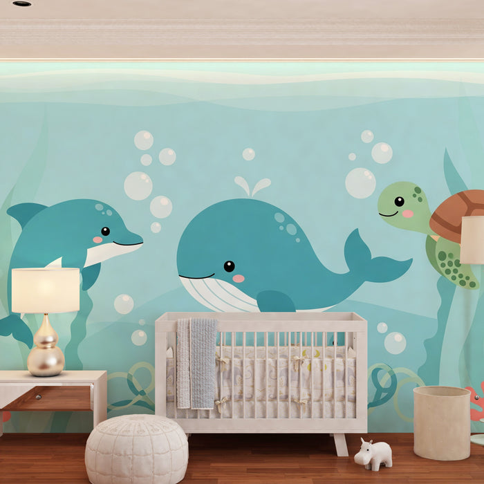 Papel de parede criança | Subaquatic adventures with cute marine animals