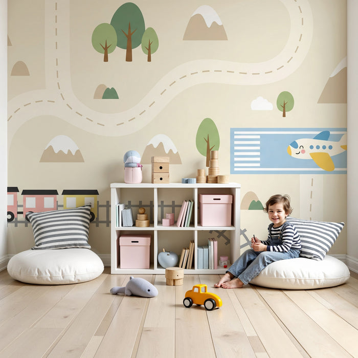 Papier peint chambre enfant | Aventures sur rails et dans les airs