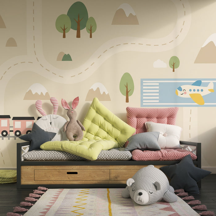 Papier peint chambre enfant | Aventures sur rails et dans les airs
