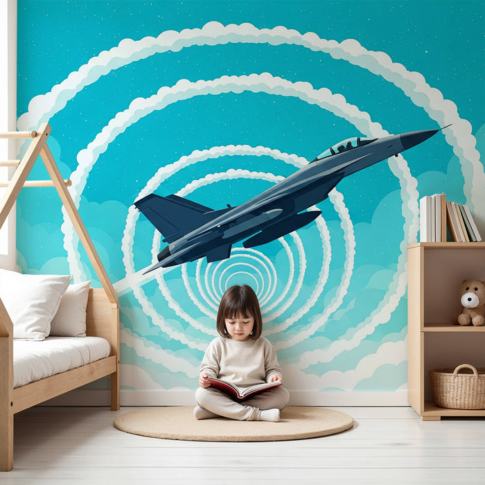 Kinderzimmer-Tapete | Kampfjet im dynamischen blauen Himmel