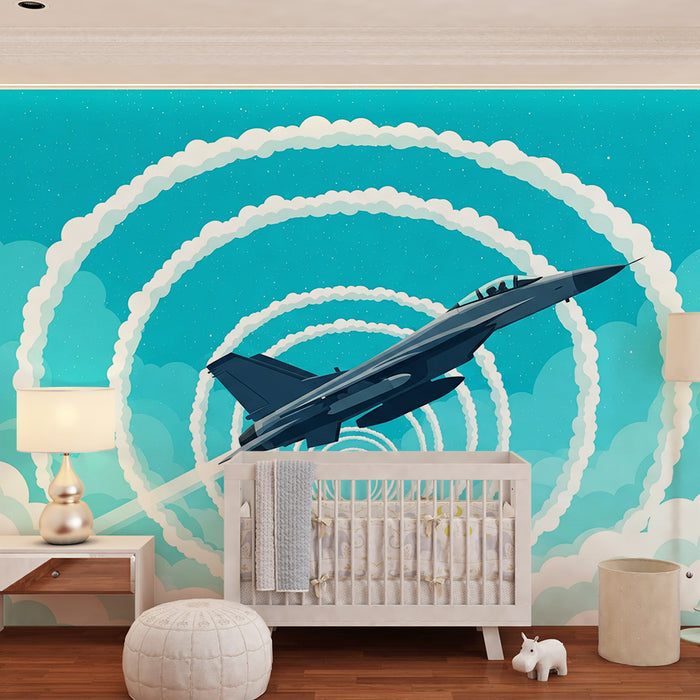 Kinderzimmer-Tapete | Kampfjet im dynamischen blauen Himmel