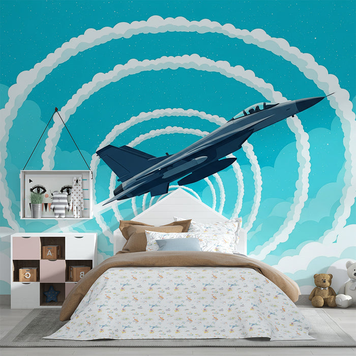 Kinderzimmer-Tapete | Kampfjet im dynamischen blauen Himmel