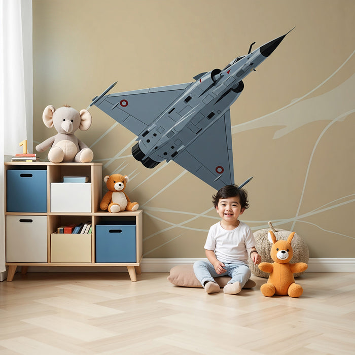 Papel pintado infantil | Avión de combate en vuelo sobre fondo suave
