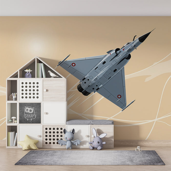Papel pintado infantil | Avión de combate en vuelo sobre fondo suave