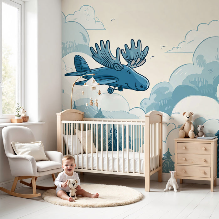 Kids room wallpaper | Wooden airplane and forest landscapes