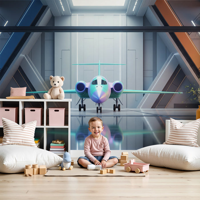 Barnrumstapet | Futuristiska flygplan i ett modernt hangar