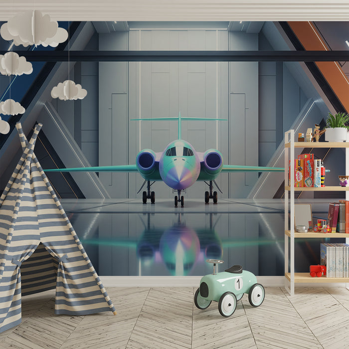 Barnrumstapet | Futuristiska flygplan i ett modernt hangar