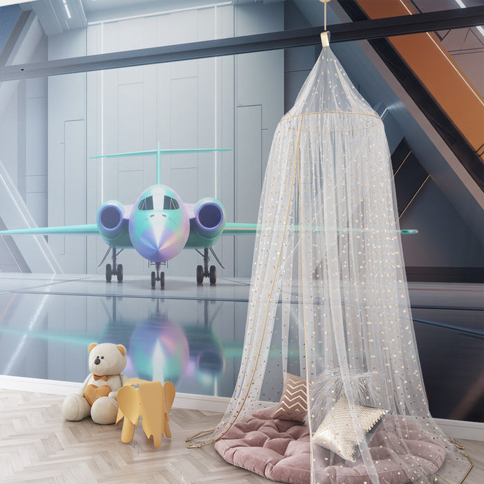 Barnrumstapet | Futuristiska flygplan i ett modernt hangar