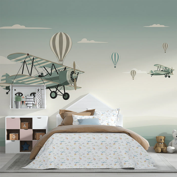 Børnetapet | Vintagefly og luftballoner i en rolig himmel