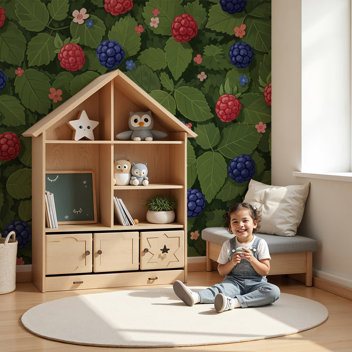 Behang voor kinderkamer | Kleurrijke bessen in de struik