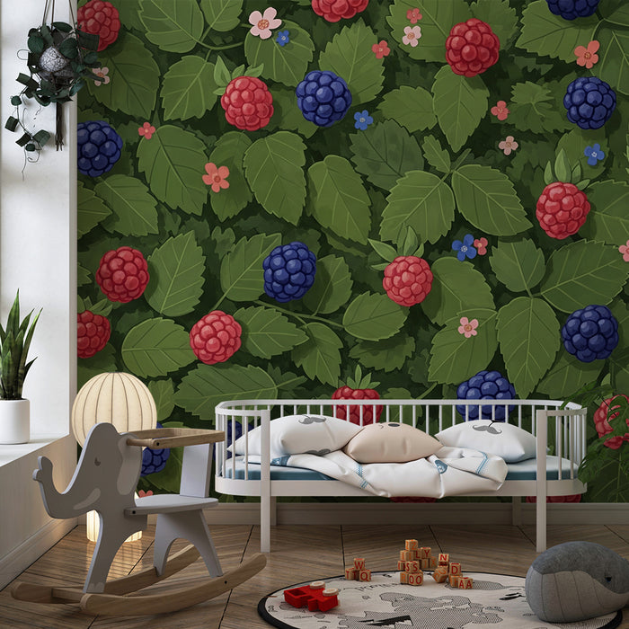 Behang voor kinderkamer | Kleurrijke bessen in de struik