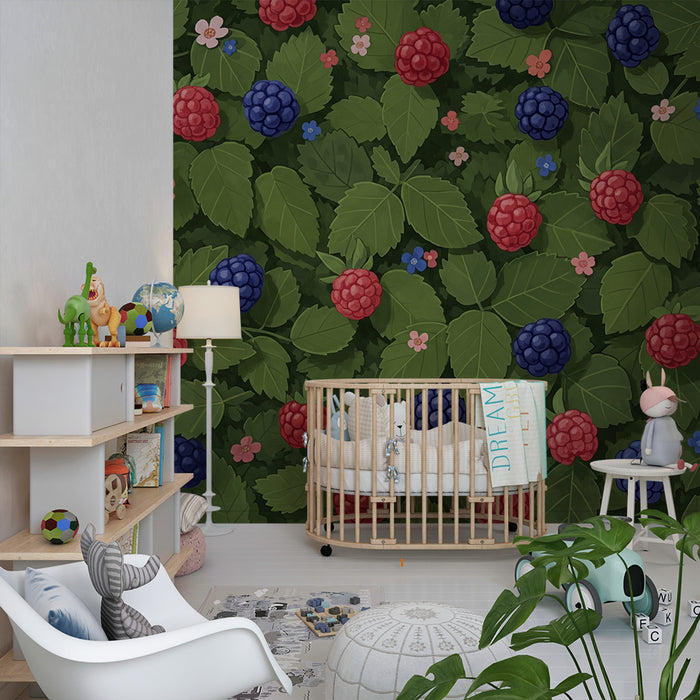 Behang voor kinderkamer | Kleurrijke bessen in de struik