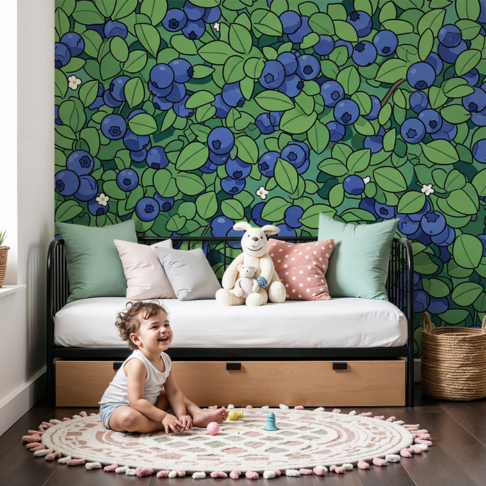 Papel pintado infantil | Arándanos y follaje frondoso