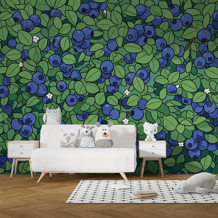 Papel pintado infantil | Arándanos y follaje frondoso