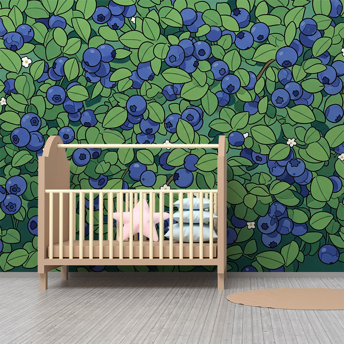 Papel pintado infantil | Arándanos y follaje frondoso