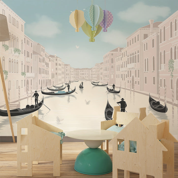 Papier peint chambre enfant | Balade en gondole à Venise avec paysages apaisants