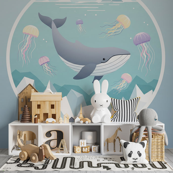 Papel de parede criança | Baleia e águas-vivas num oceano gelado