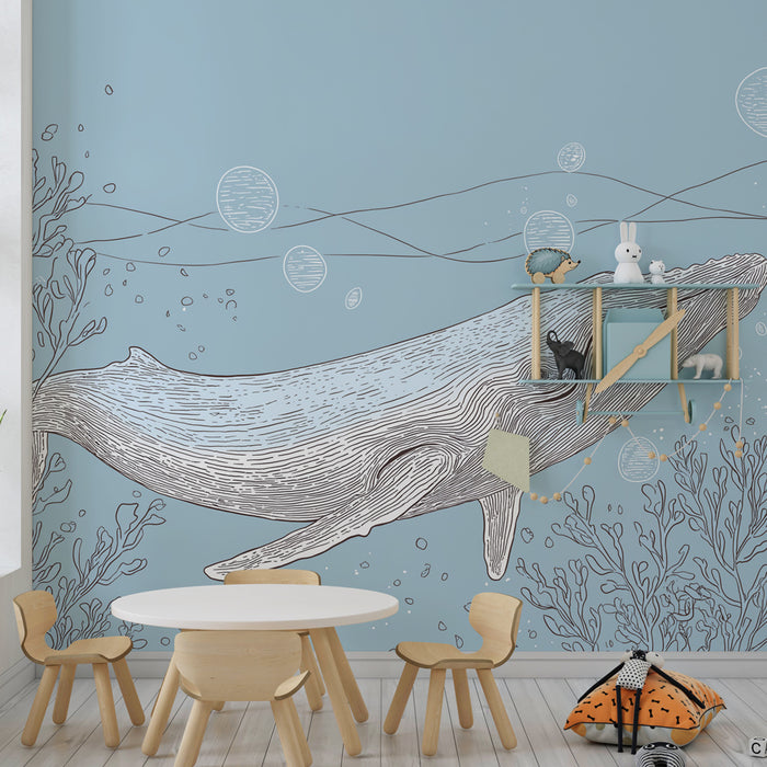 Papel pintado infantil | Majestuosa ballena submarina