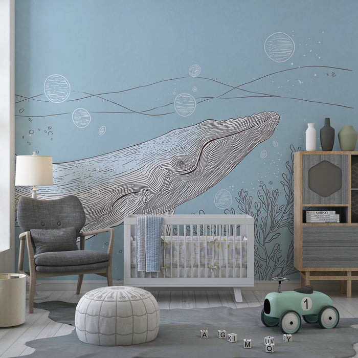 Papel pintado infantil | Majestuosa ballena submarina