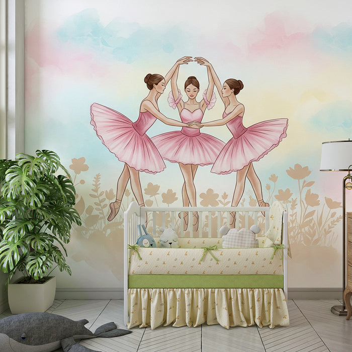 Kinderkamer behang | Ballet en pastelbloemen
