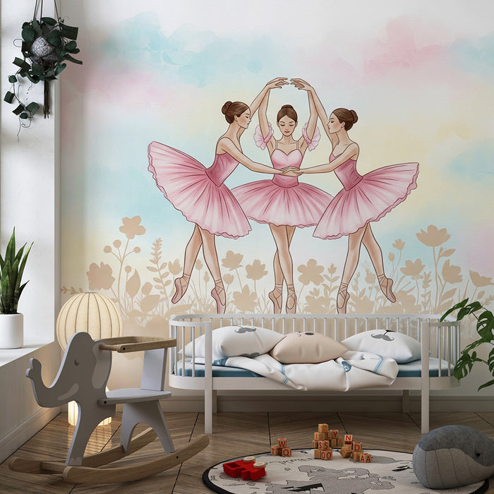 Kinderkamer behang | Ballet en pastelbloemen