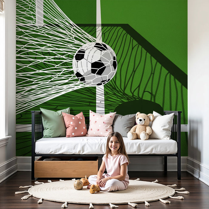 Kinderzimmer Tapete | Fußball im Tor mit Netz