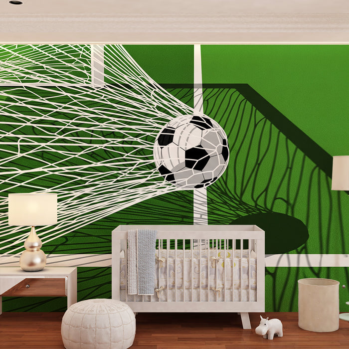 Kinderzimmer Tapete | Fußball im Tor mit Netz