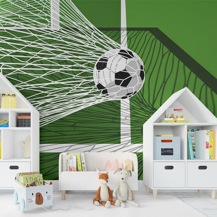 Kinderzimmer Tapete | Fußball im Tor mit Netz