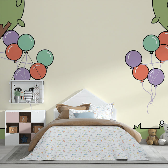 Behang kinderkamer | Kleurrijke ballonnen zwevend tussen de bomen