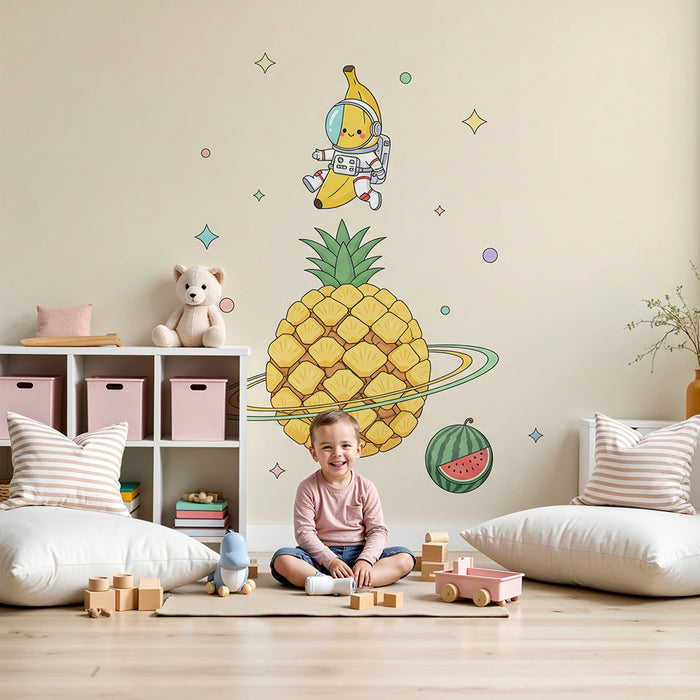 Tapet pentru camera copilului | Banană astronaut și ananas galactic