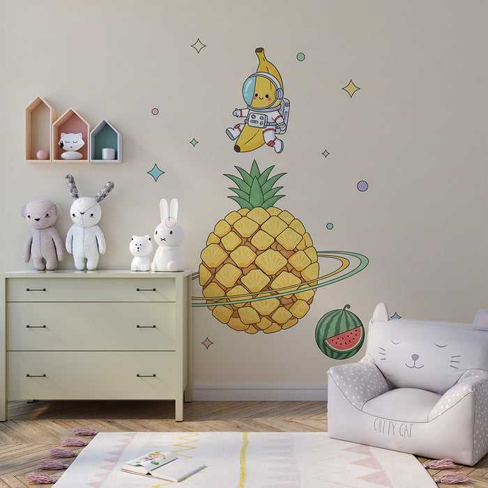 Tapet pentru camera copilului | Banană astronaut și ananas galactic
