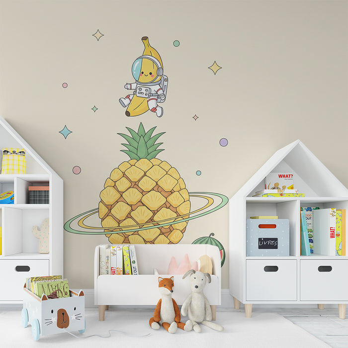 Tapet pentru camera copilului | Banană astronaut și ananas galactic
