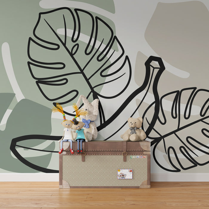 Papel pintado infantil | Plátano y hojas exóticas