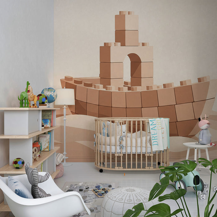Papier peint chambre enfant | Bateau en blocs de construction sur des vagues douces