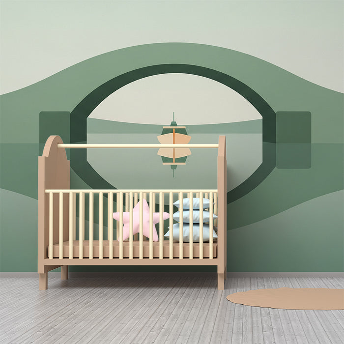 Tapet barnerom | Minimalistisk båt under en stilisert bro