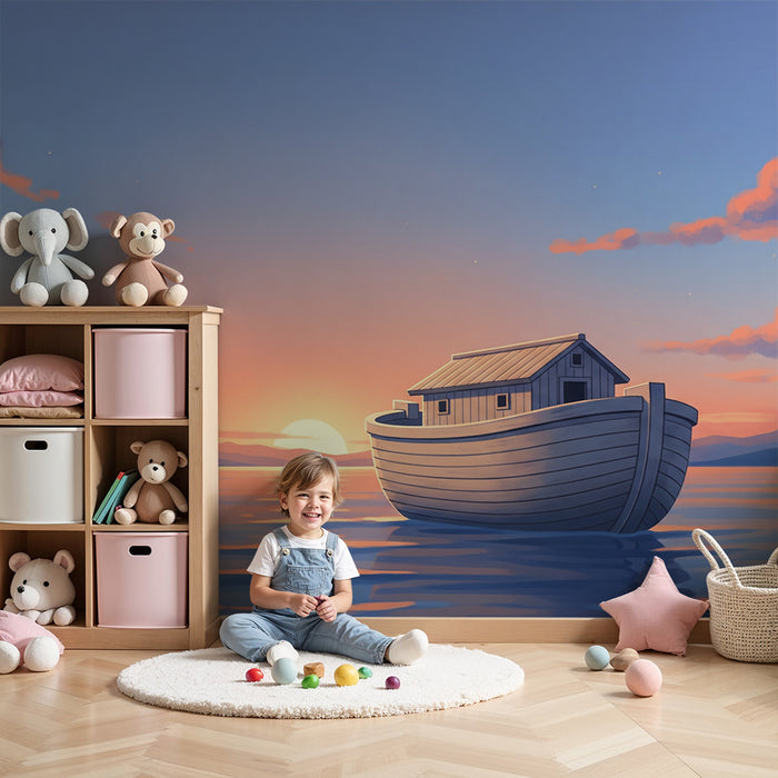 Papel pintado infantil | Barco en el agua al atardecer