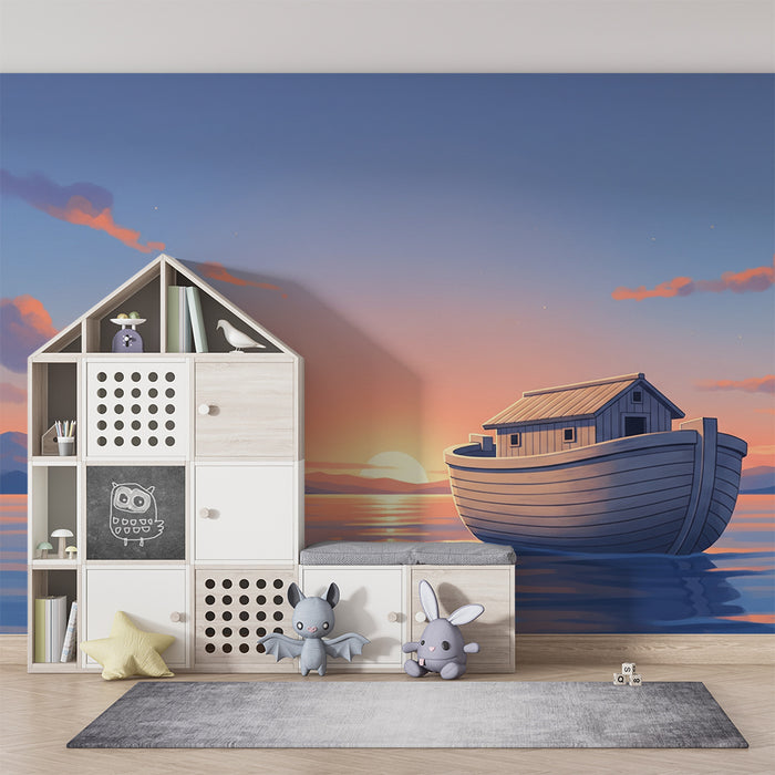 Papel pintado infantil | Barco en el agua al atardecer