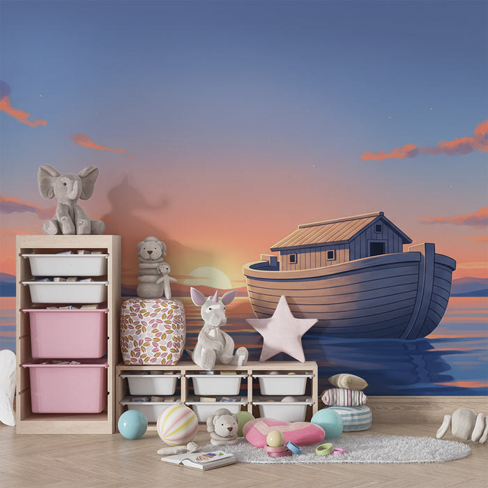 Papel pintado infantil | Barco en el agua al atardecer