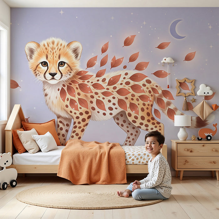 Papier de parede dječje sobe | Beba gepard usred lišća