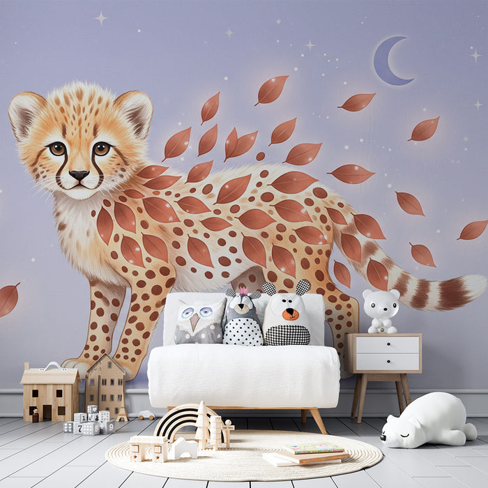 Papier de parede dječje sobe | Beba gepard usred lišća