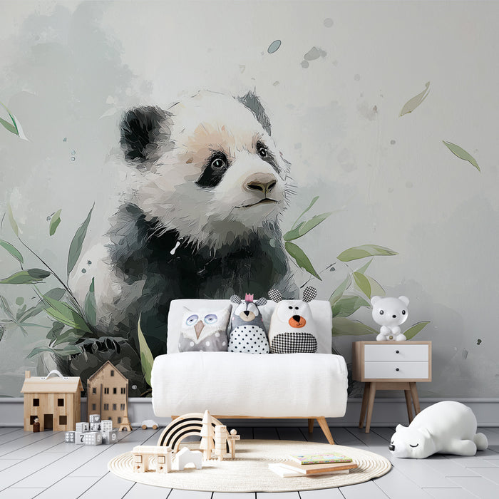 Kinderkamer behang | Baby panda en bamboe
