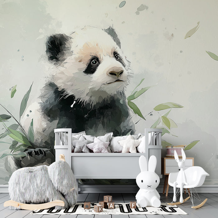Kinderkamer behang | Baby panda en bamboe
