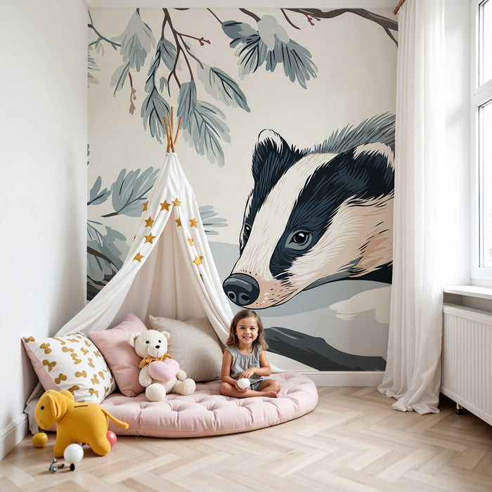 Kinderkamer behang | Das in de sneeuw