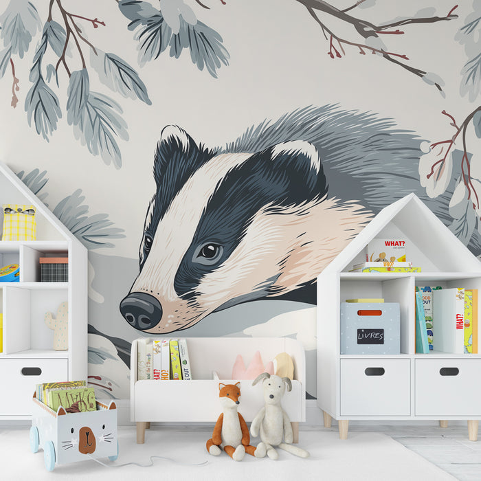 Kinderkamer behang | Das in de sneeuw
