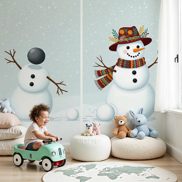 Children's Room Wallpaper | Fun Three-Step Snowman